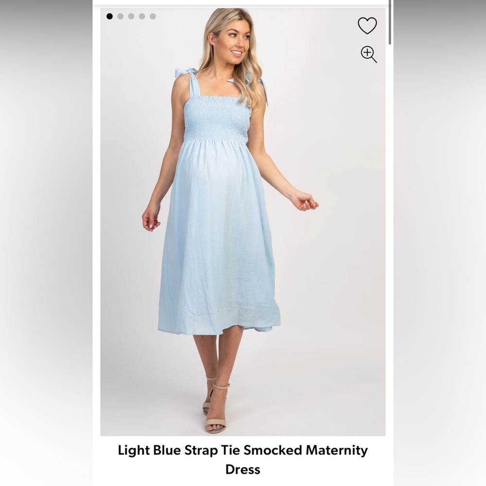 Light Blue Strap Tie Smocked Maternity Dress